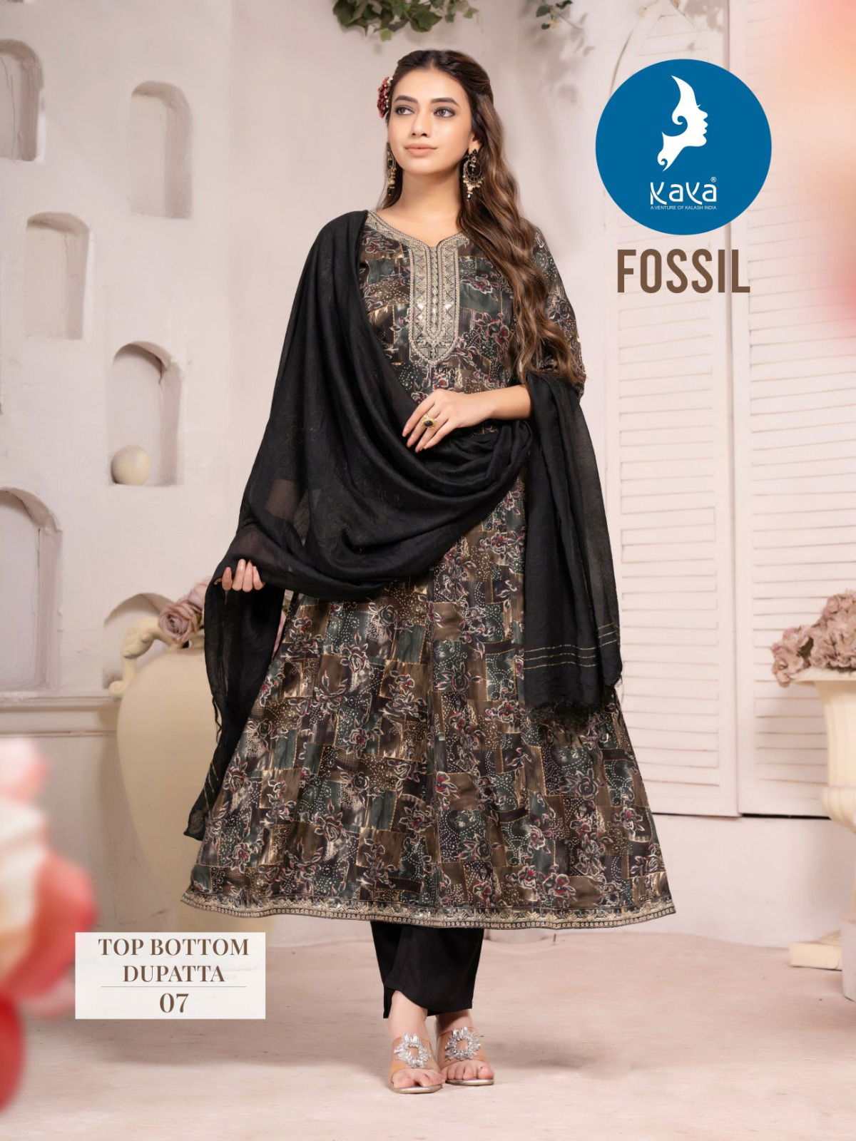 Fossil By Kaya Rayon Foil Printed Kurti With Bottom Dupatta Online Wholesale